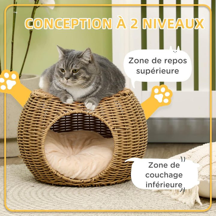 PawHut Katzenhöhle Katzenbett Katzenbett Katzenhöhle Katzenhaus aus Polyrattan Imitation Weiches Kis