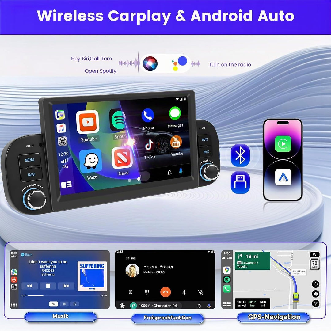 Android 15 Radio für FIAT Panda 2013-2020 2+64G mit Wireless CarPlay Android Auto, 7 Zoll Bildschirm