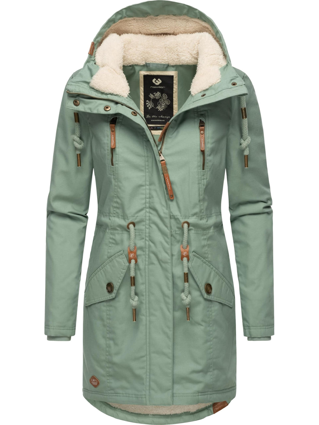 Ragwear Damen Mantel Lange warme Winterjacke mit Teddyfell-Kapuze Elsie Intl XS-5XL S Dusty Green24,