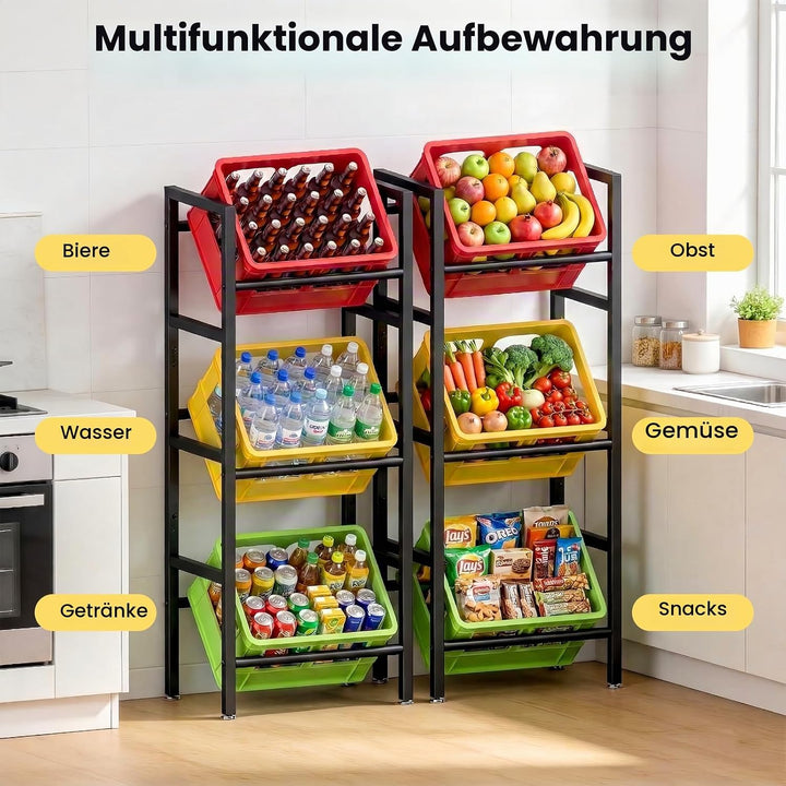ViviDreamore 3-stufiges Getränkekistenregal, Schwerlast Metall Bierkistenregal für Bier, Wasser, 3 K
