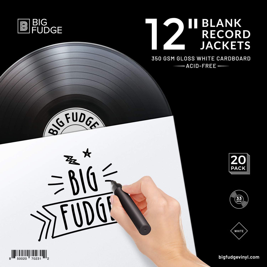 BIG FUDGE Pro Blank Schallplatten Hüllen - 12" x Weiss - 20 Vinyl LP Schutzhüllen 350 g/m² - Kompati
