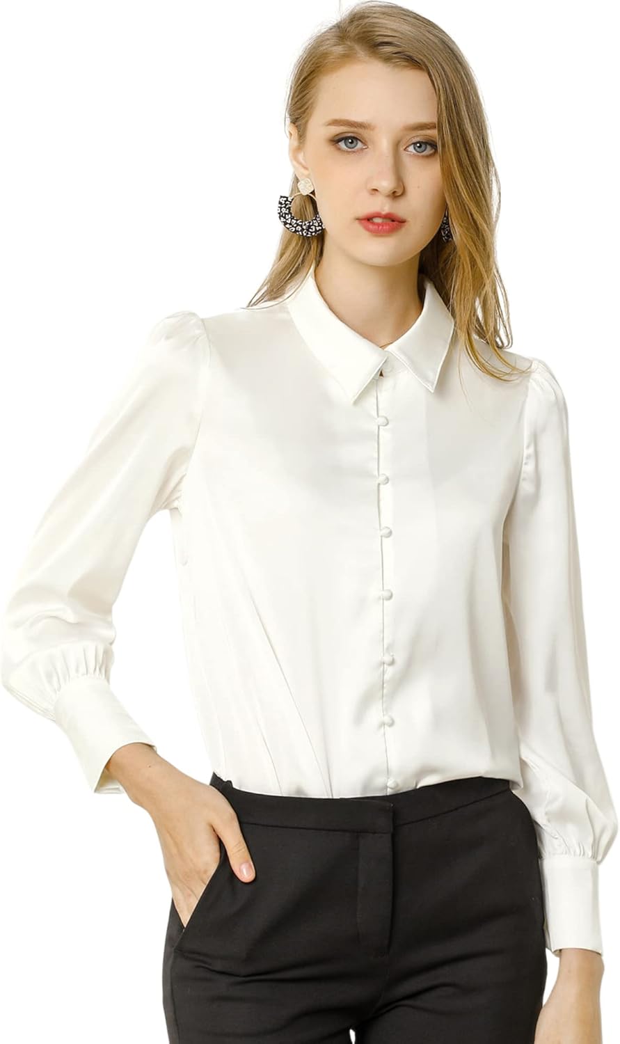 Allegra K Damen Vintage-Stil Knopfleiste XS Weiss, XS Weiss