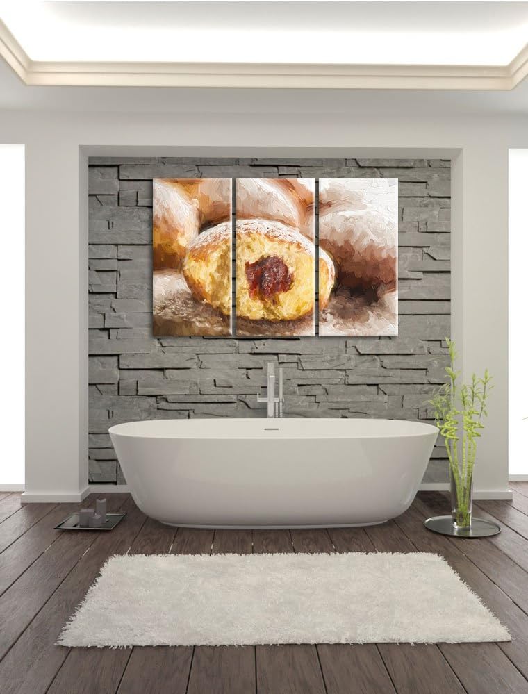 Pixxprint Lecker gefüllte Krapfen Pinsel Effekt 3-Teiler Leinwandbild 120x80 Bild auf Leinwand