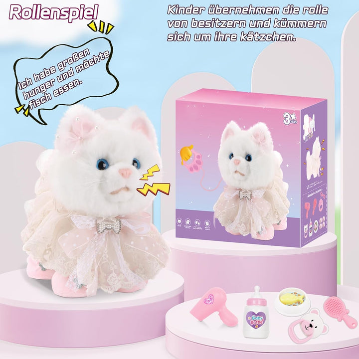 Interaktives Spielzeug Kinder, Walking Plüsch Spielzeug Katze mit Fernbedienung Leine, Realistische