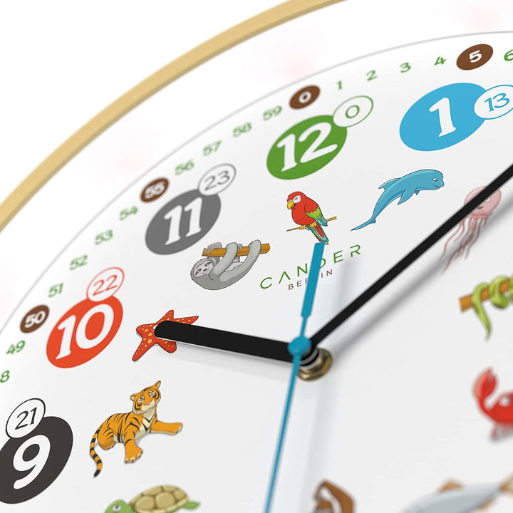 Cander Berlin MNU 2430 T Wanduhr Kinder Holzmotiv 30,5 cm Tiere Lernuhr Holzuhr lautlos geräuschlos