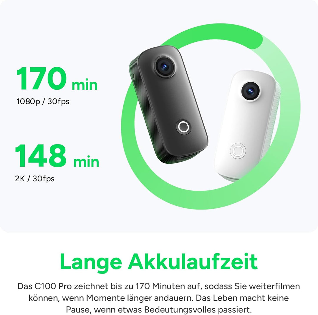 SJCAM C100 Pro 4K Bodycam, Mini Action Cam, 64GB, 148Min, 32g leicht | 120° POV Vlog Kamera, 30m Was