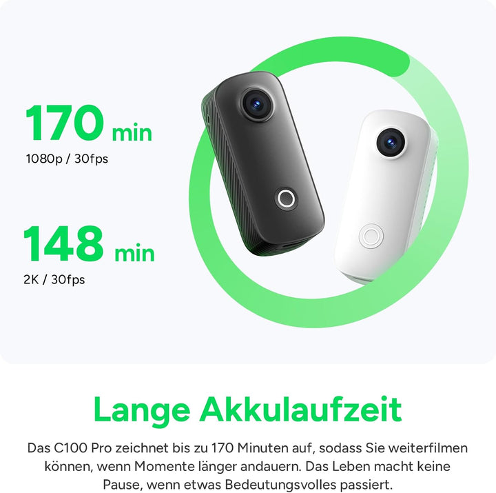 SJCAM C100 Pro 4K Bodycam, Mini Action Cam, 64GB, 148Min, 32g leicht | 120° POV Vlog Kamera, 30m Was