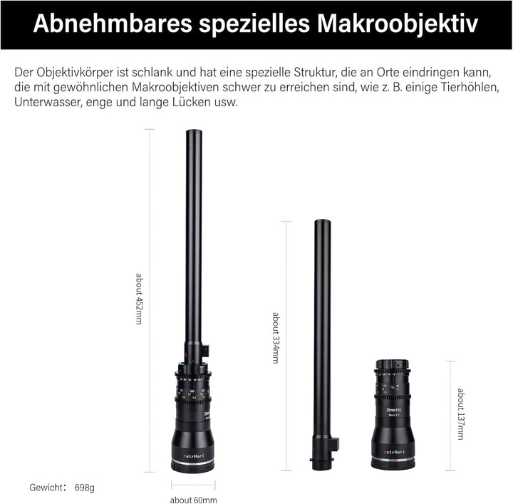 AstrHori 28 mm F13 2X Makrosondenobjektiv Vollformat Spezialobjektiv Eingebautes Ringlicht für spieg