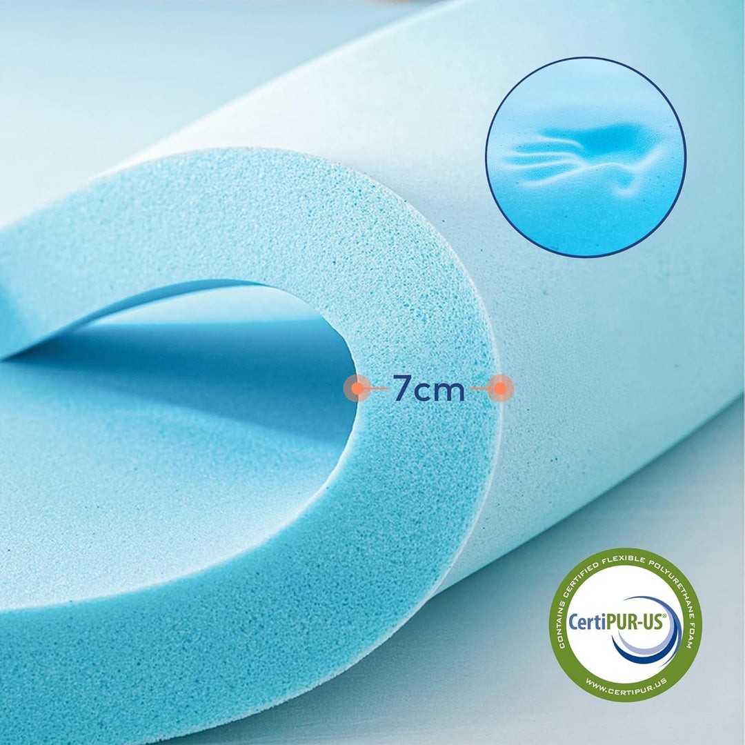 MKS.® Gel-Memory-Schaum Topper 80x200 cm H3, 7 cm Matratzentopper, atmungsaktive Komfortauflage mit