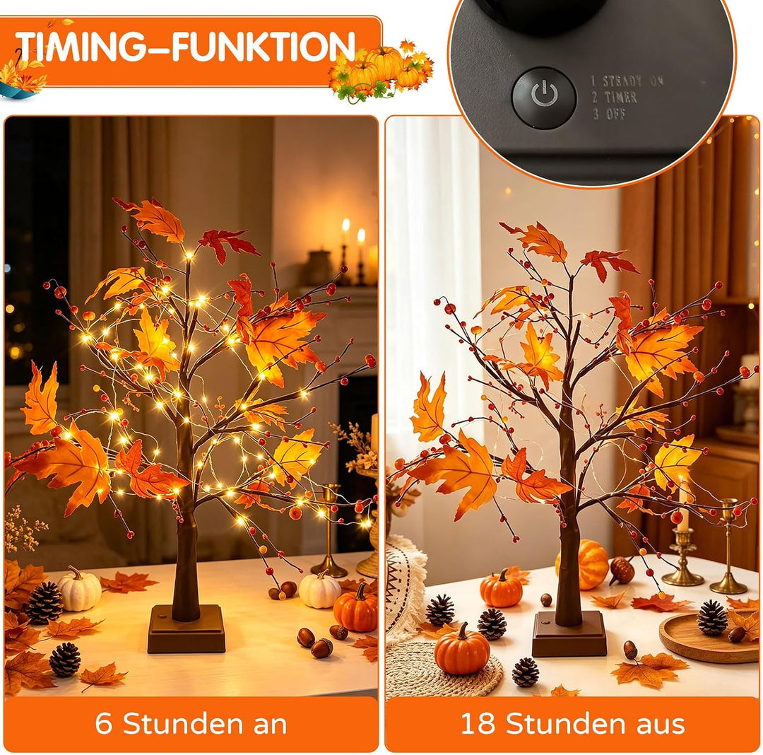 Herbstdeko Ahornblatt Baum Lichter, 61cm Herbst Dekoration Lichterbaum Für Innen mit Timer, Herbst D