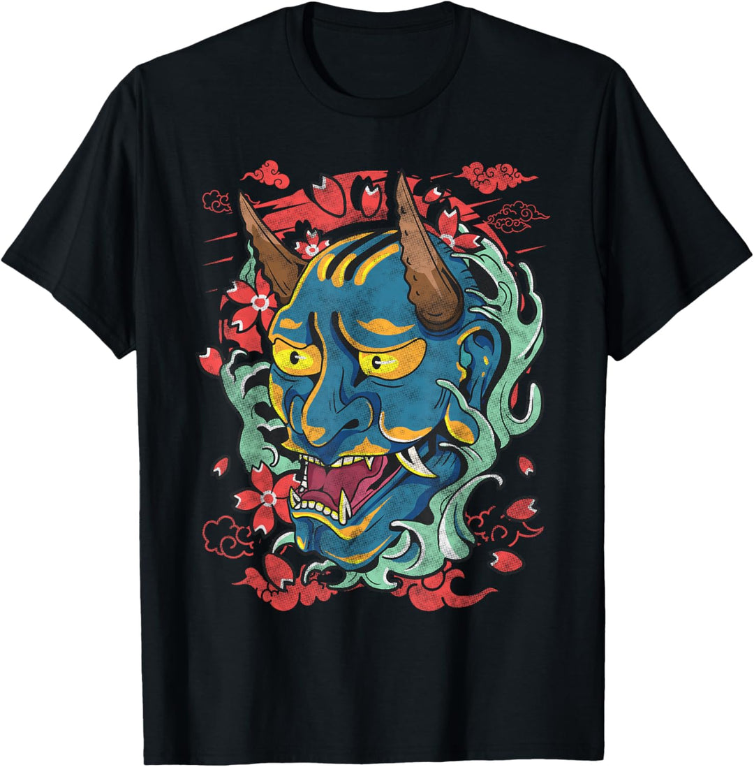 ONI Japanische Demon Maske Blaue Dämonenmaske Oni-Maske T-Shirt