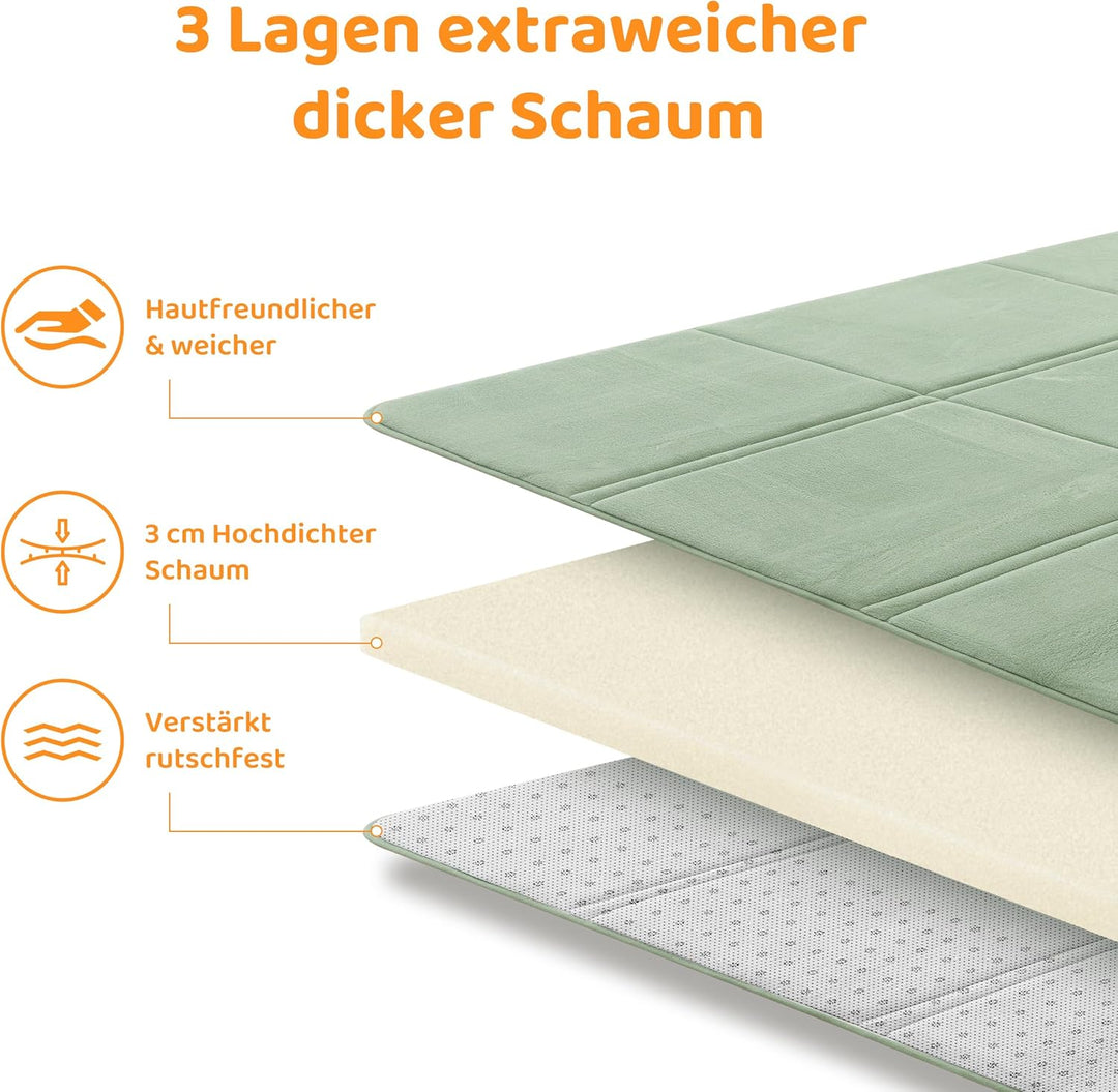 BYBYME 3cm Dicke Faltbare Krabbelmatte Baby, 150x200cm Spielmatte mit Rutschfester Unterseite, Weich