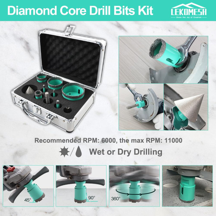 Diamant-Porzellanbohrer - 10 Stück (6/6/8/20/35/50/68 mm + 10 mm Diamantfräser + 50 mm Diamant-Fräsb