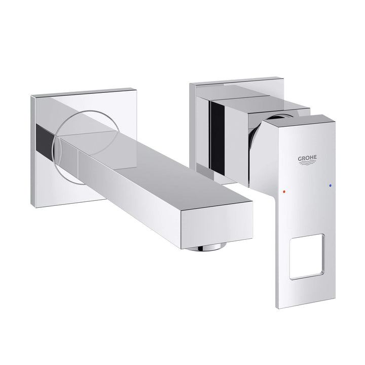 GROHE Eurocube - 2-Loch-Waschtischarmatur (für die Wandmontage, Bedienungshebel aus Metall, verstell