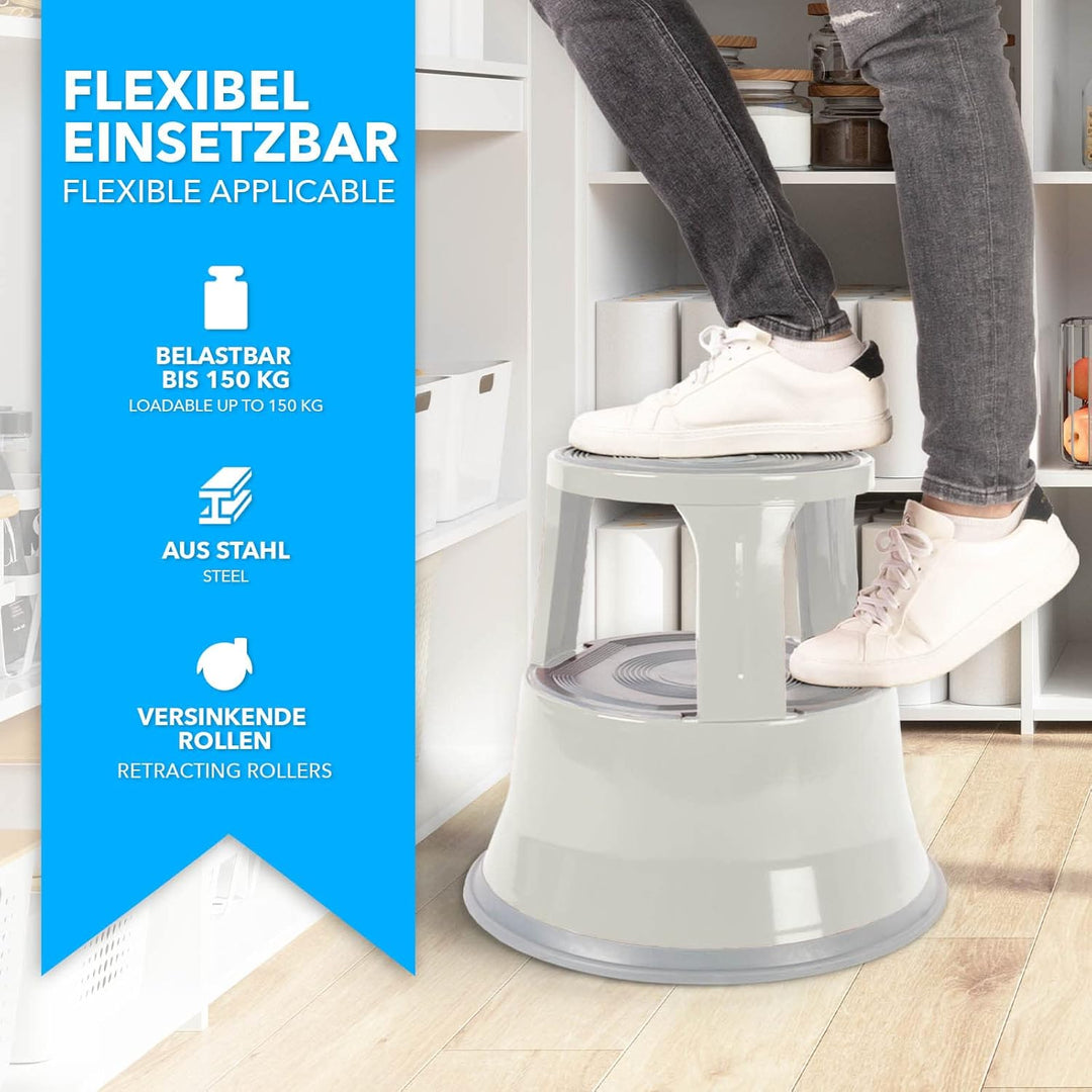 Floordirekt Rollhocker, Tritthocker, Elefantenfuss - Hocker aus Stahl bis 150kg Tragkraft für Büro o