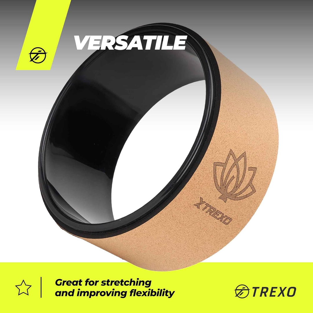 TREXO Yoga Rad Naturkork mit einem Durchmesser von 32 cm und einer Breite von 13 cm in Braun aus 100