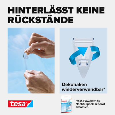 tesa Powerstrips DECO Haken SMALL im 3er Pack - Klebehaken für Deko an Glas und Spiegel - bis zu 200