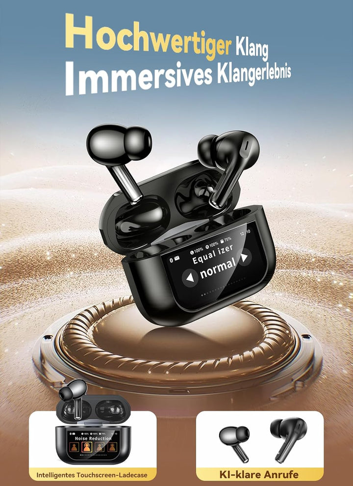 ZZU Kabellose Bluetooth Kopfhörer mit Smart Touchscreen, 48 Std. Laufzeit, Bluetooth 5.4 In-Ear Ohrh