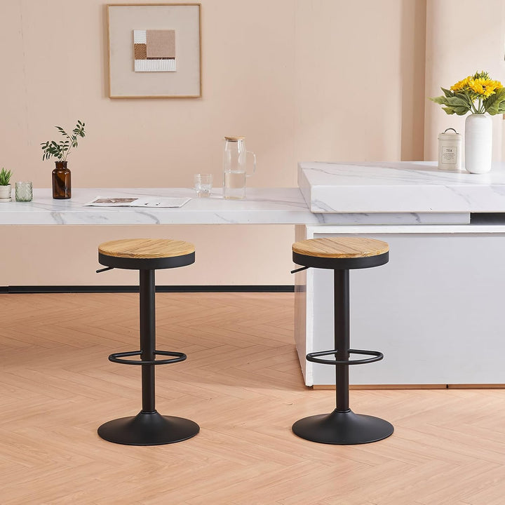 YOUNIKE Barhocker 2er Set Schwarz Holz Barstuhl Höhenverstellbar Schwenkbar Tresenhocker Küchenstühl