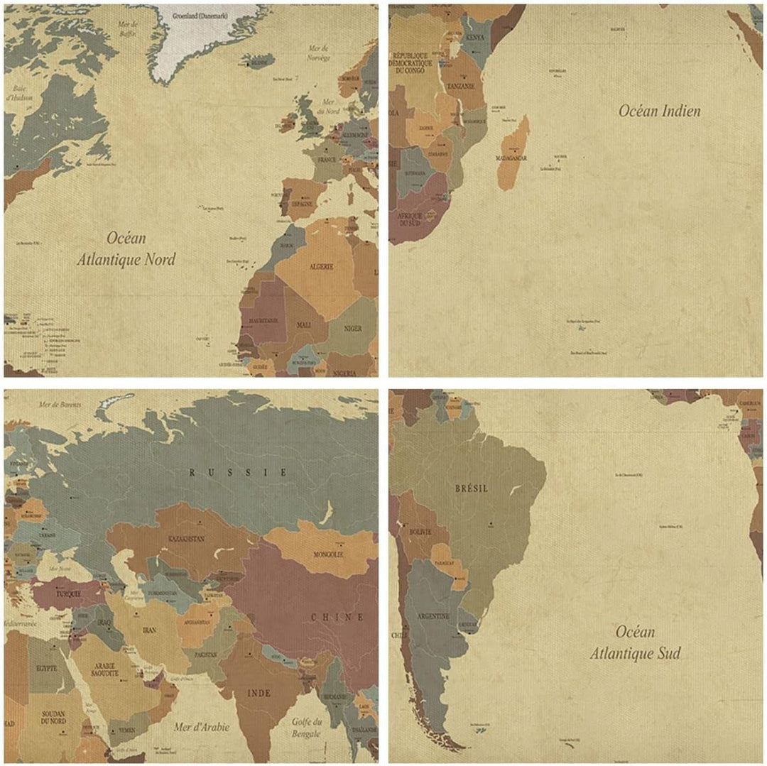 Bilder auf Leinwand 55x100cm Leinwandbild mit Rahmen Karte Welt Land Gross Wanddeko Bild Schlafzimme