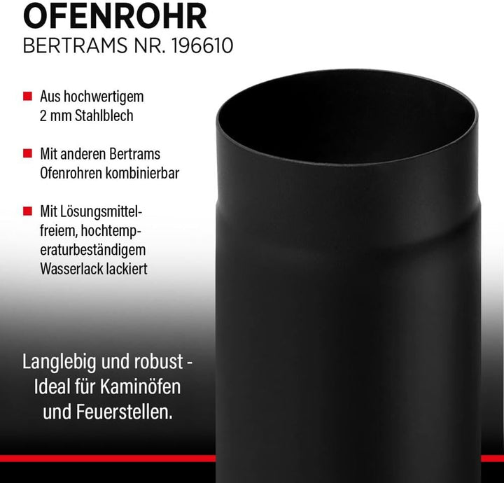 BERTRAMS Ofenrohr 120mm Ø 100 cm Schwarz | Stahlrohr mit 95cm Einbaulänge | Feuerrohr Stahlblech 2mm