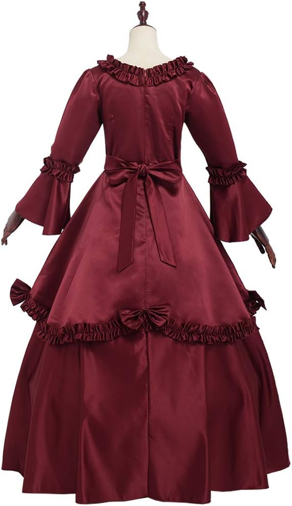 GRACEART Damen Langarm Mittelalter Kleid Gothic Viktorianisches Renaissance Maxi Kostüm XL Rot, XL R