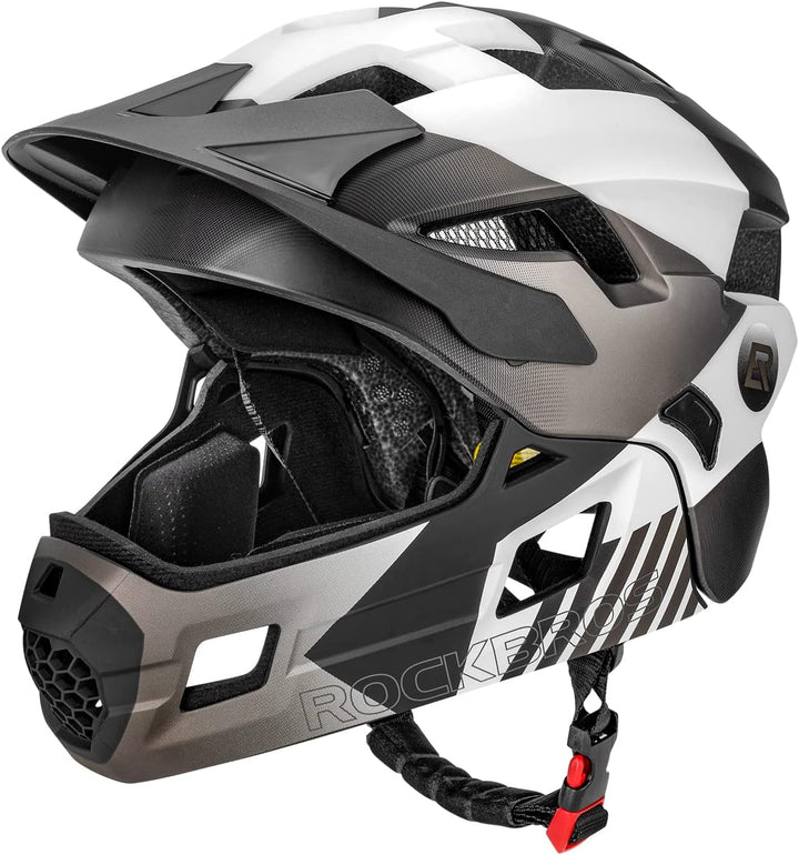 ROCKBROS Kinderhelm Integriert Fahrradhelm Kinder Jugend Fullface Helm mit Abnehmbarem Kinnschutz BM
