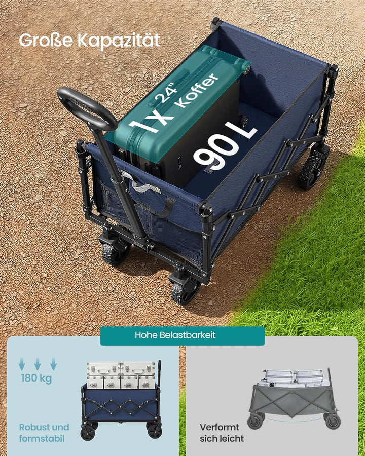 SONGMICS Kleiner Handwagen faltbar, Gartenwagen, kompakt, mit Griff, mit 4 verstärkten Rollen, Davon