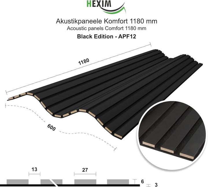 HEXIM Akustikpaneele 118x60cm Holz Comfort - flexible Holzpaneele Platten Lamellenwand MDF Wandpanee