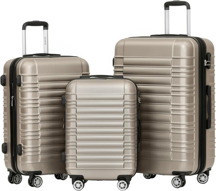 BEIBYE Hartschalen Koffer Trolley Rollkoffer Reisekoffer Zwillingsrollen Kofferset (Champagner, Set)