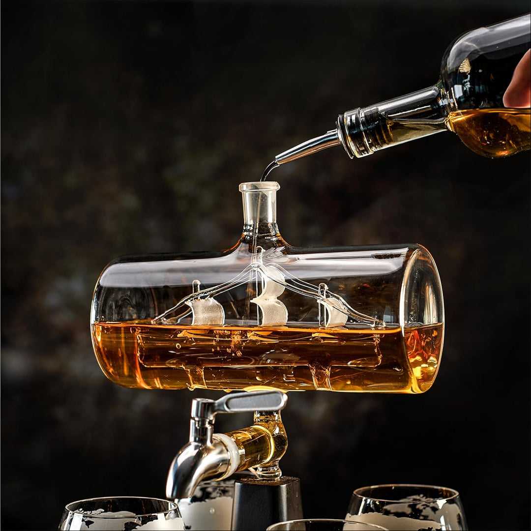 Whisiskey - Whisky Karaffe - Segelschiff - Dekanter - Whiskey Karaffe Set - 1L - Geschenke für Männe