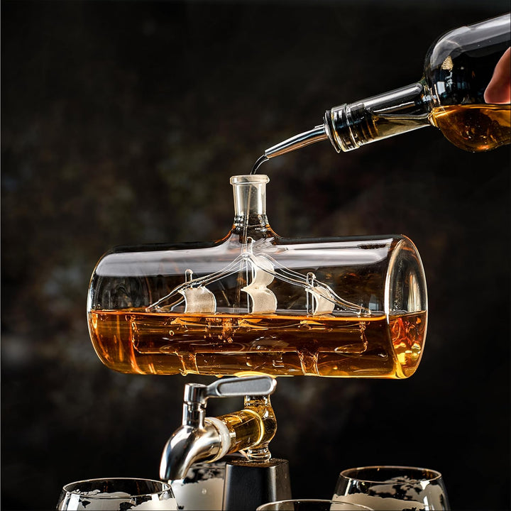 Whisiskey - Whisky Karaffe - Segelschiff - Dekanter - Whiskey Karaffe Set - 1L - Geschenke für Männe