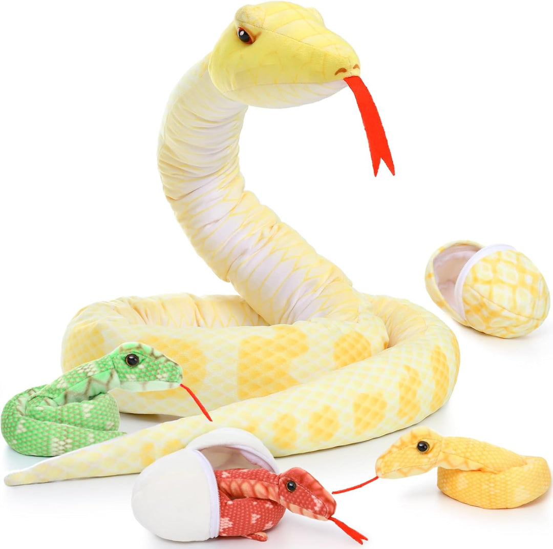 MorisMos Gross riesen Plüsch-Schlange Kuscheltier XXL,200cm lang Gelb Kuschelschlange mit 3 Baby im