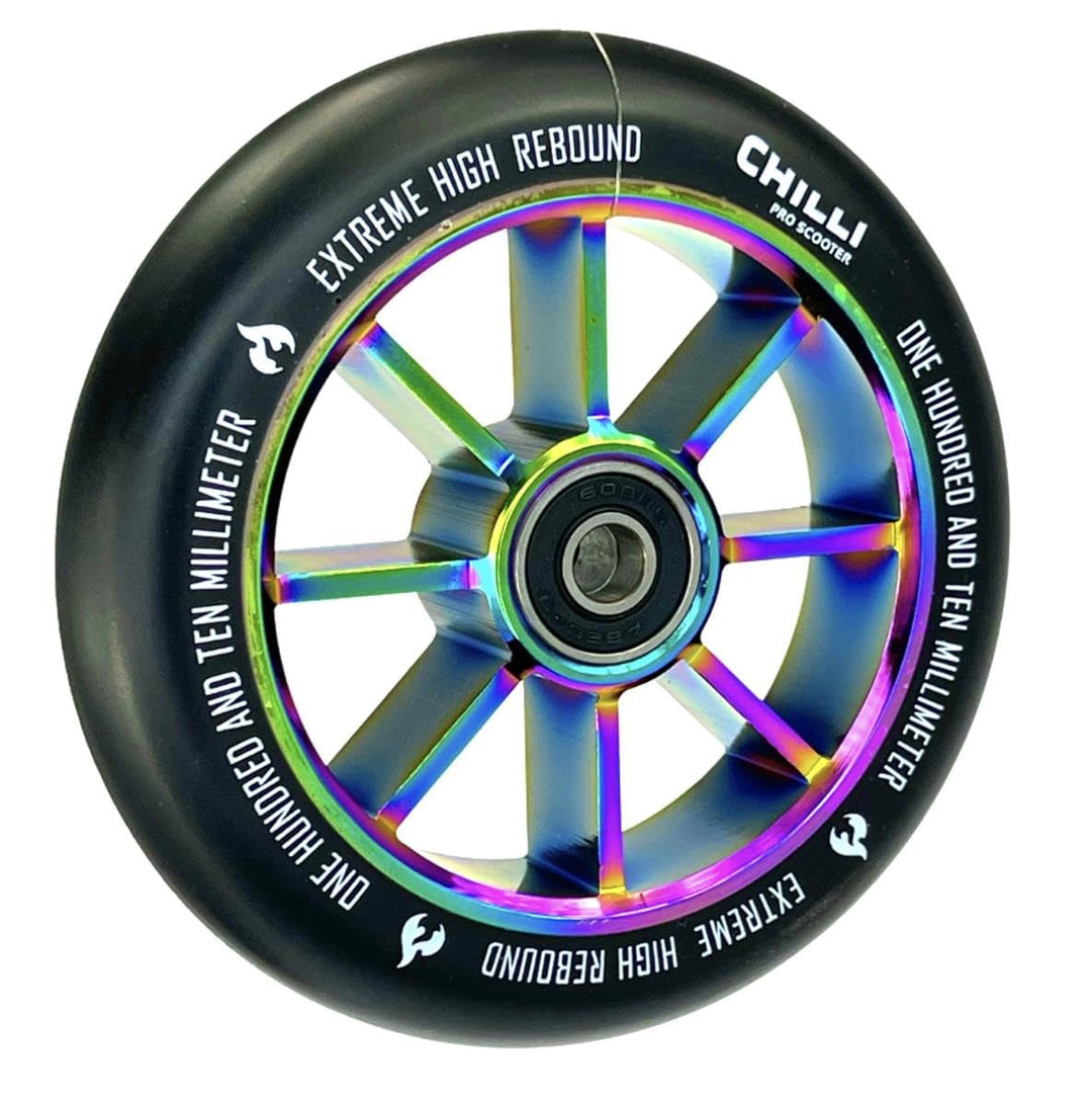 Chilli Pro Stunt-Scooter Spoked Rocky Rolle 110mm Neochrom/PU Schwarz