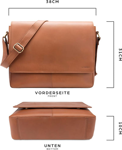 LEABAGS Leder Umhängetasche Herren & Damen I Messenger Bag mit Schultergurt I Echtleder Laptoptasche