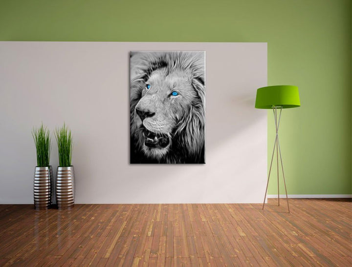 prächtiger weisser Löwe schwarz/weiss Deluxe Format: 100x70 cm auf Leinwand, XXL riesige Bilder fert
