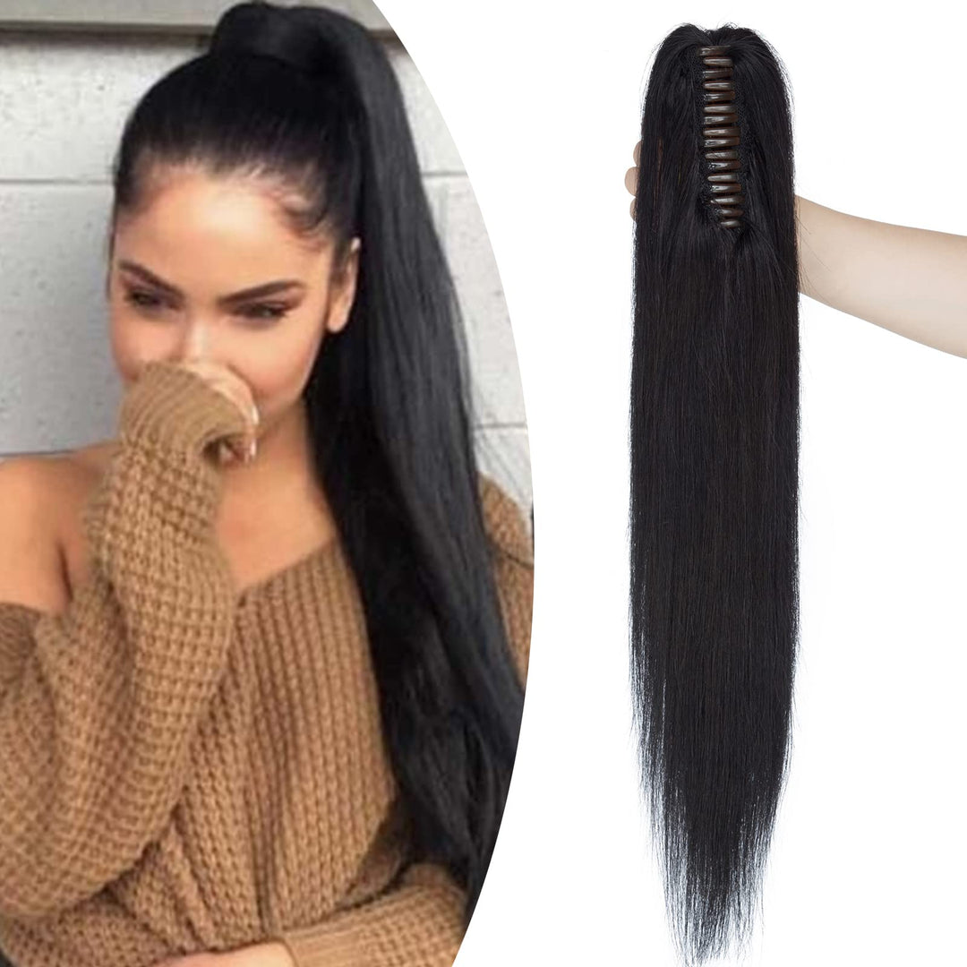 SEGO Ponytail Haarteil Echthaar Zopf Extension mit Klammer Clip in Pferdeschwanz Haarverlängerung 10