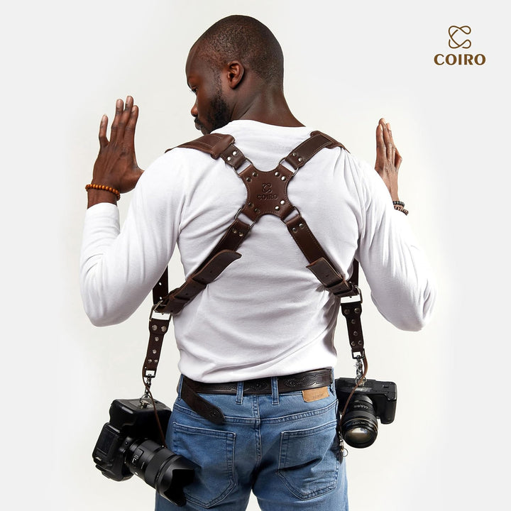 C Coiro Kameragurt für 2 Kameras - Dual Shoulder Leder Kameragurt - Doppel Kameragurt für DSLR/SLR,