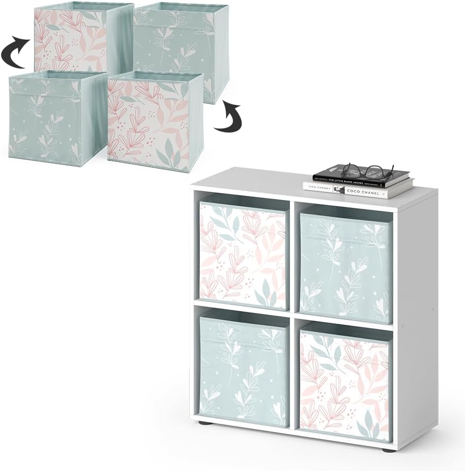 Vicco Raumteiler Tetra, Weiss, 72 x 72.6 cm mit 4 Faltboxen Opt.1 Raumteiler 73x72 cm mit Faltbox Fl