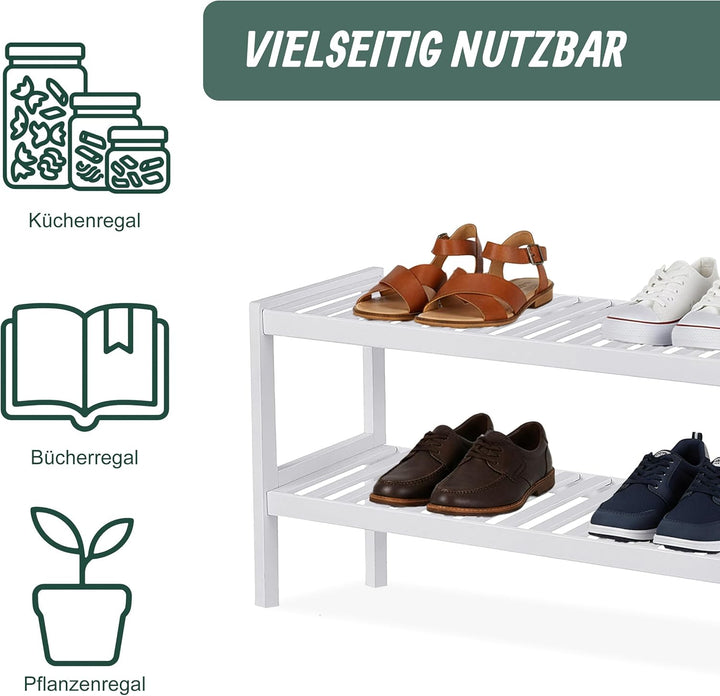 Relaxdays Schuhregal, HxBxT: 33 x 70 x 26 cm, Bambus, 2 Ebenen, für 6 Paar Schuhe, Schuhständer mit