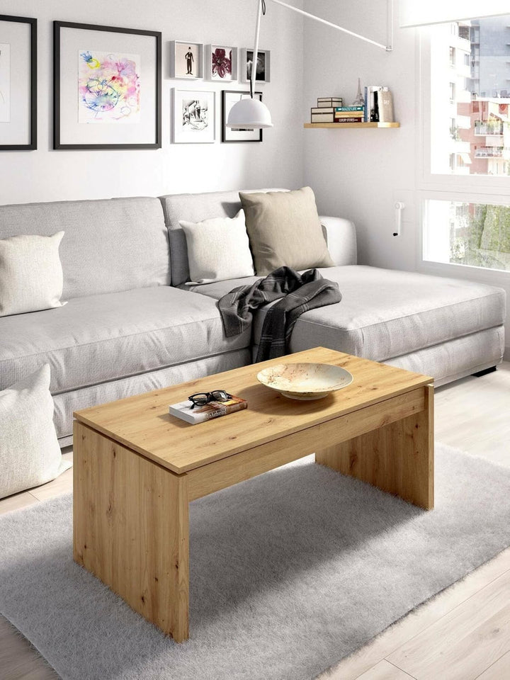 Dmora Cuar, Wohnzimmer Zeitschriftenhalter mit Stauraum, Couchtisch erhöht, 102x50h43 cm, Nodi, Eich