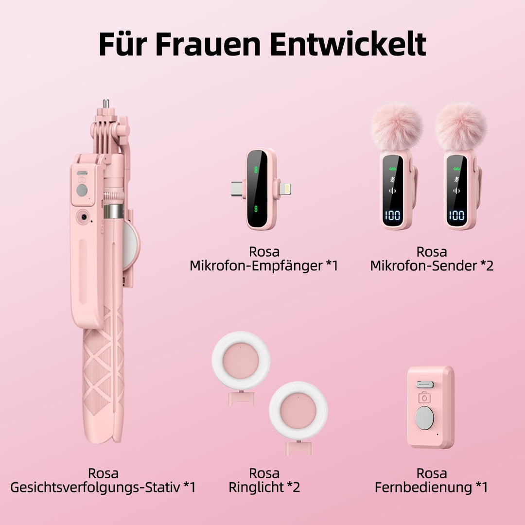 yAyusi Rosa Vlogging-Kit für iPhone/Android, 180cm Magnetisch Auto Face Tracking Handy Stativ für iP