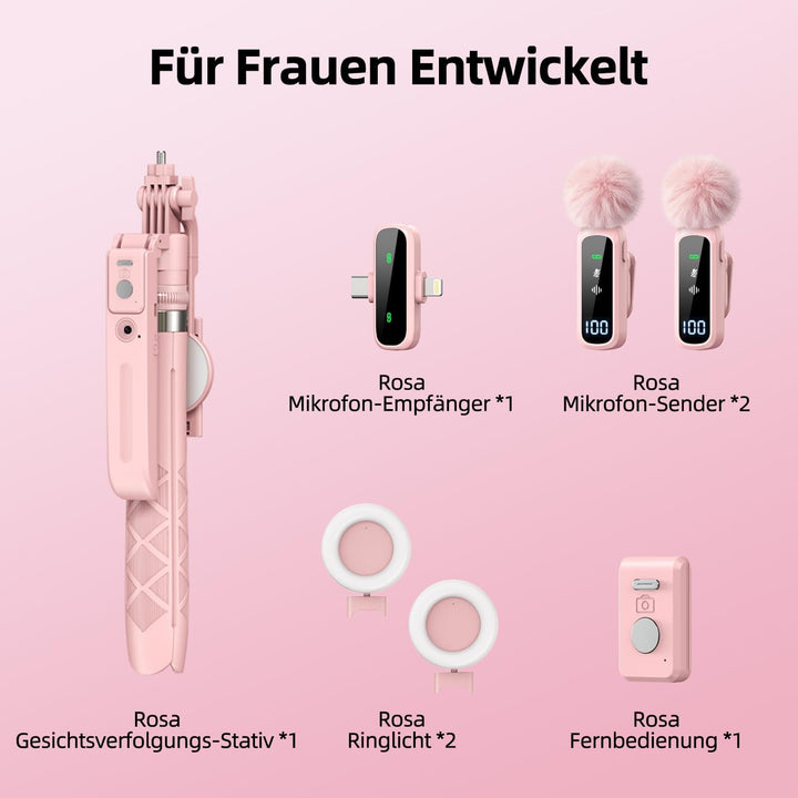 yAyusi Rosa Vlogging-Kit für iPhone/Android, 180cm Magnetisch Auto Face Tracking Handy Stativ für iP