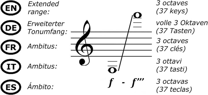 TMD-137A Melodica - 37 Tasten - mit Mundstück, Mundschlauch, Koffer, Grifftabelle und Notenbeispiele