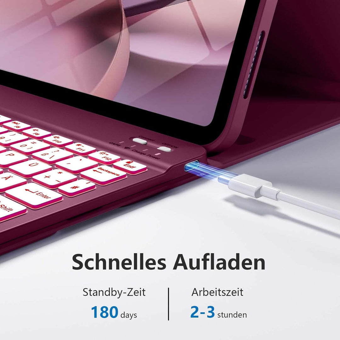 Hülle mit Tastatur für iPad 11 Generation A16/10 Generation (11/10.9 Zoll, 2025/2022), 7-farbige Bel