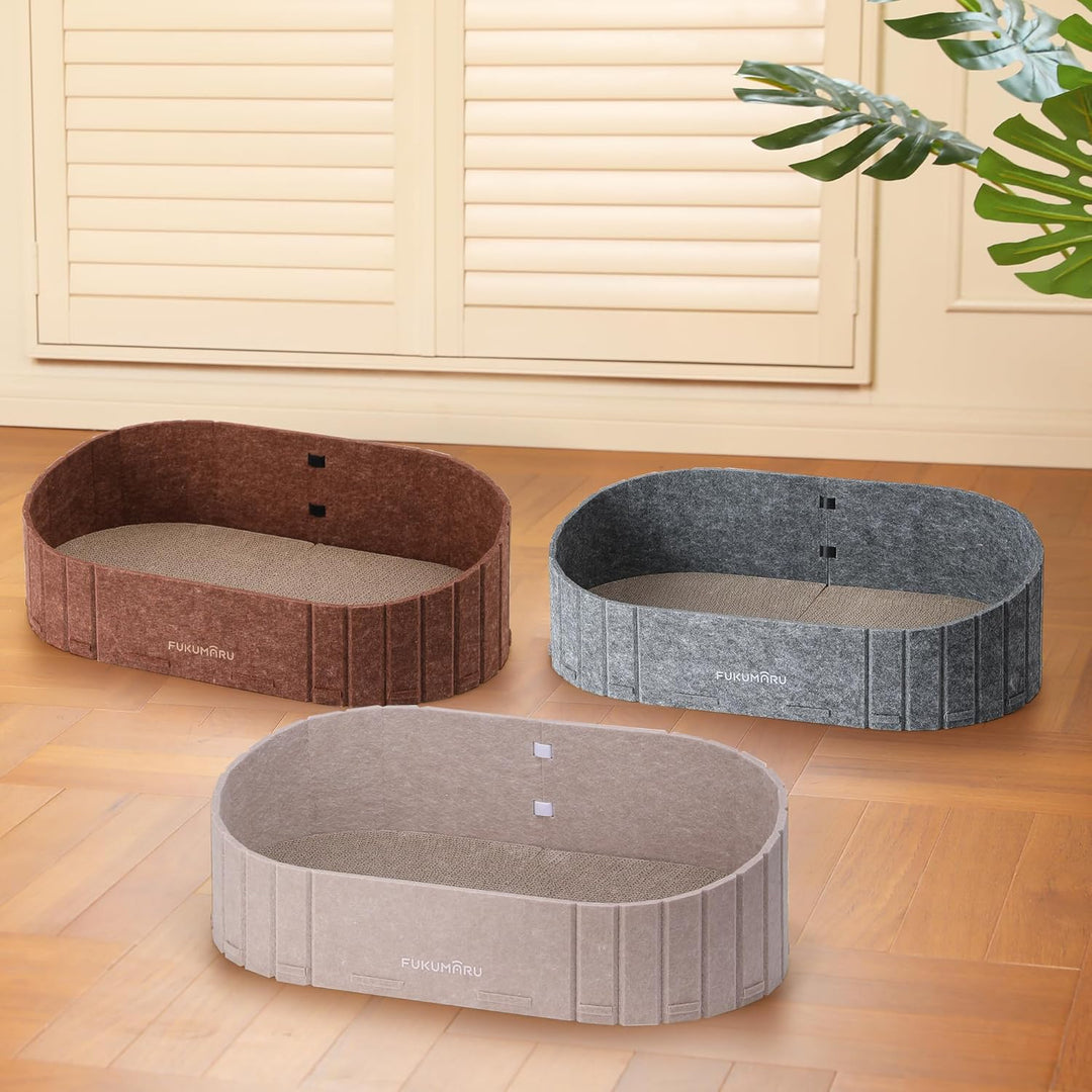 FUKUMARU Kratzbrett für Katzen, 61 cm Kratzpappe in Sofa-Form, Umkehrbares Katzenbett, Runde Kratzpa