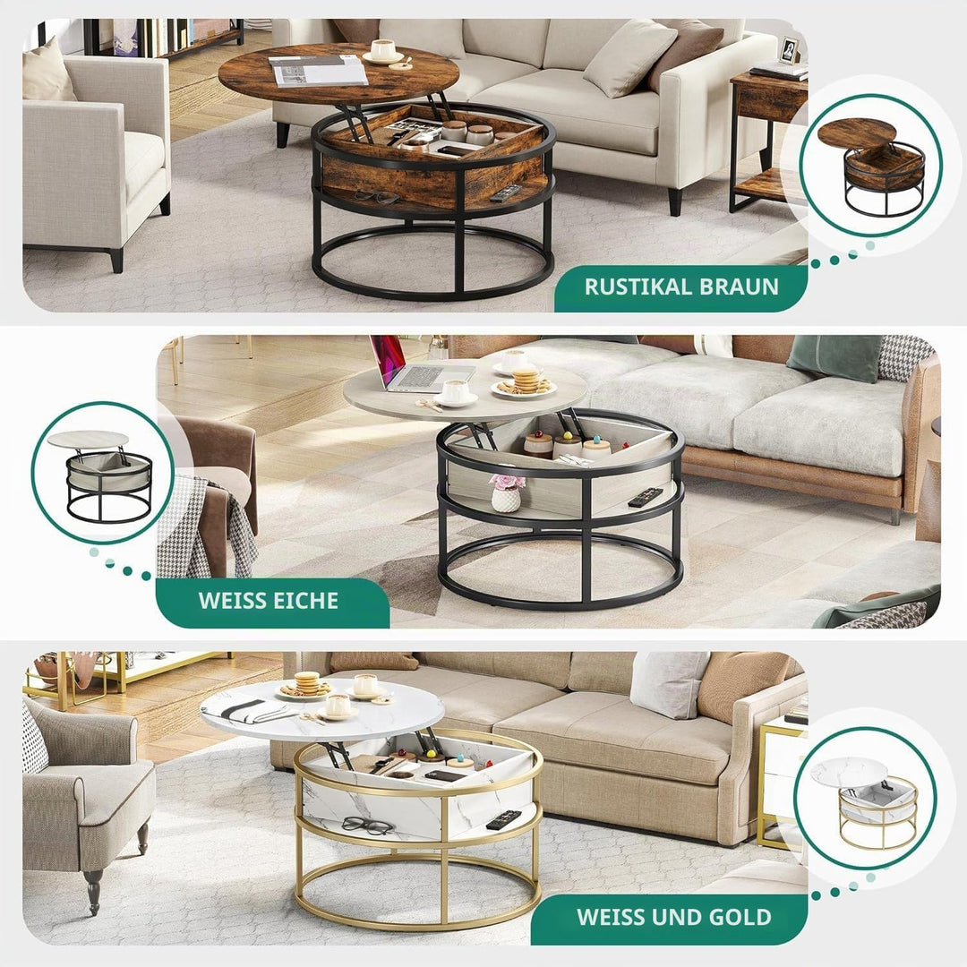 YITAHOME Couchtisch Rund mit Hebeplatte, Wohnzimmertisch mit verstecktem Ablagefach, Beistelltisch R