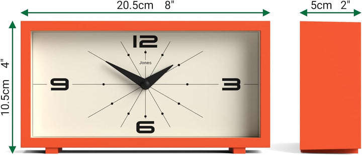 JONES CLOCKS® Odeon schreibtischuhr | Modernes rechteckiges Design | Orange | Stilvoller retrolook f
