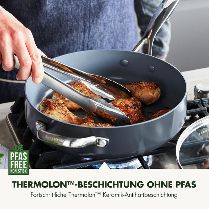 GreenPan Valencia Pro Harteloxierte Gesunde Keramik Antihaft 28 cm/4,2 Liter Schmorpfanne mit Deckel