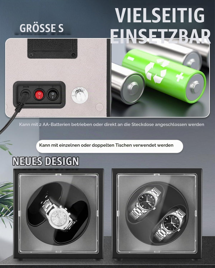 Mxmoonant Automatische Uhrenbeweger für 2 Uhren, 5 Rotationsmodi mit leisem Motor, AC-Adapter &amp; Batt